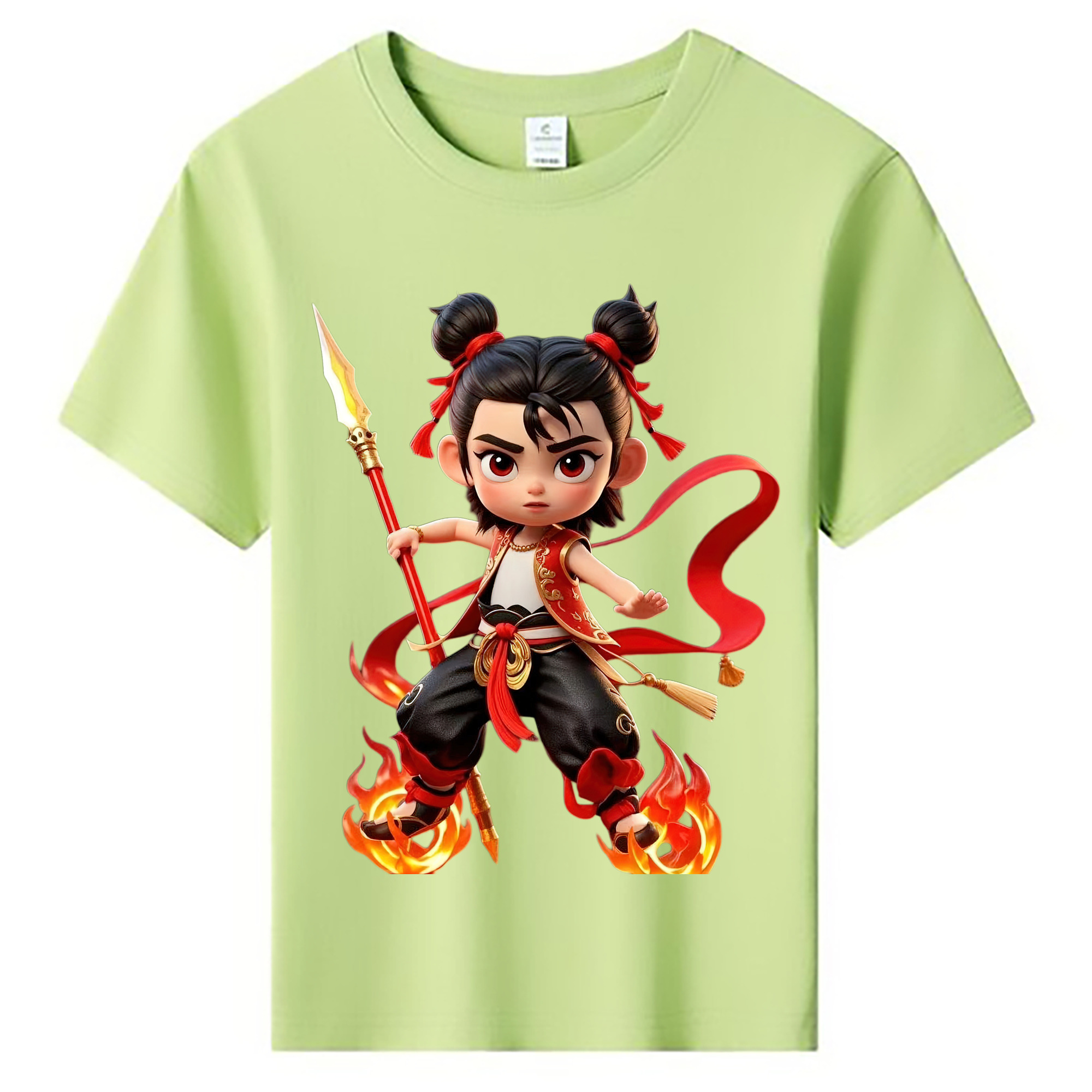 （画像用） Ne Zha 2 ナタ 魔童の大暴れ 綿100％キッズTシャツ（フロントプリント）